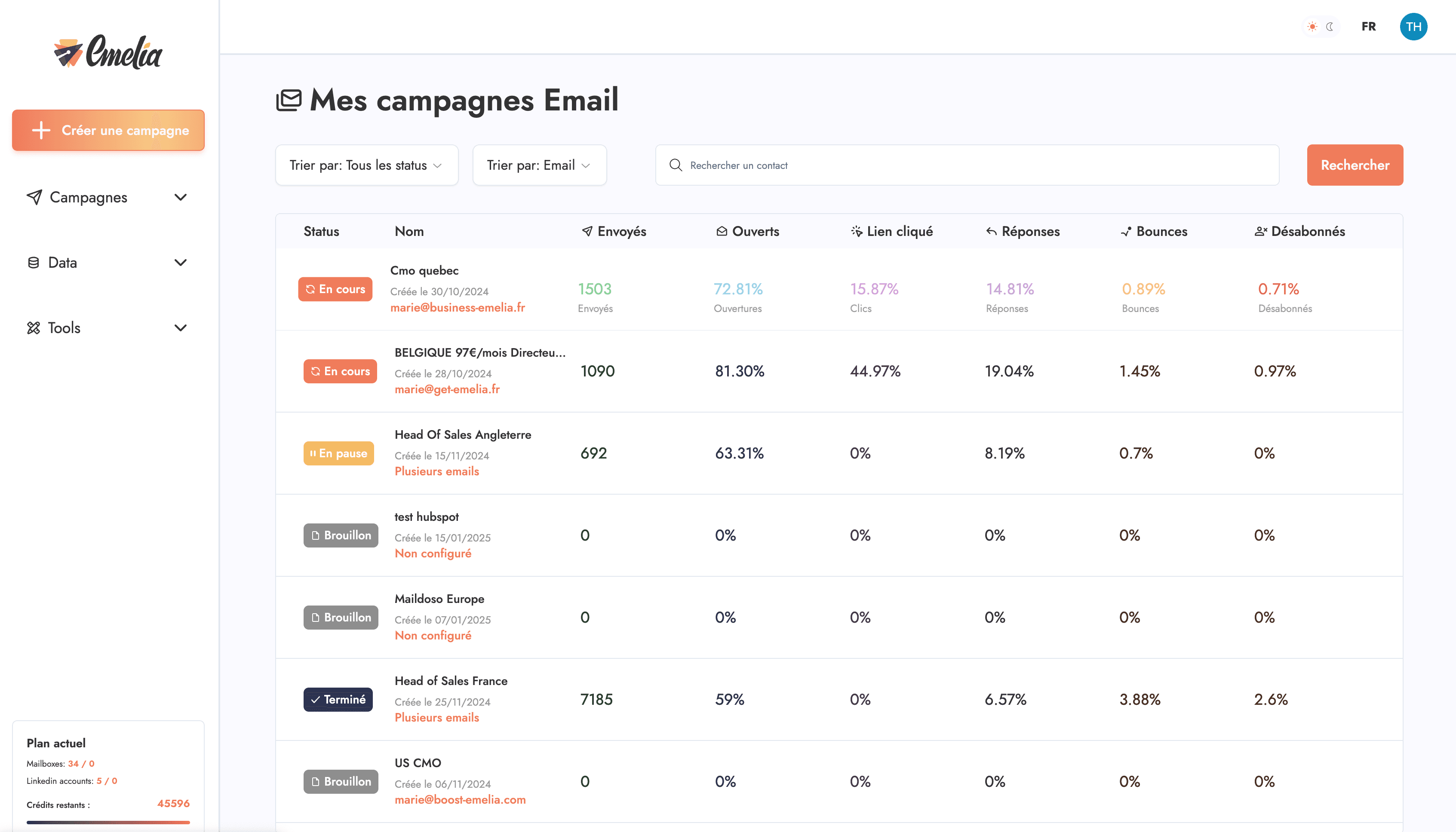 Vu sur la configuration d'une campage en mode nuite