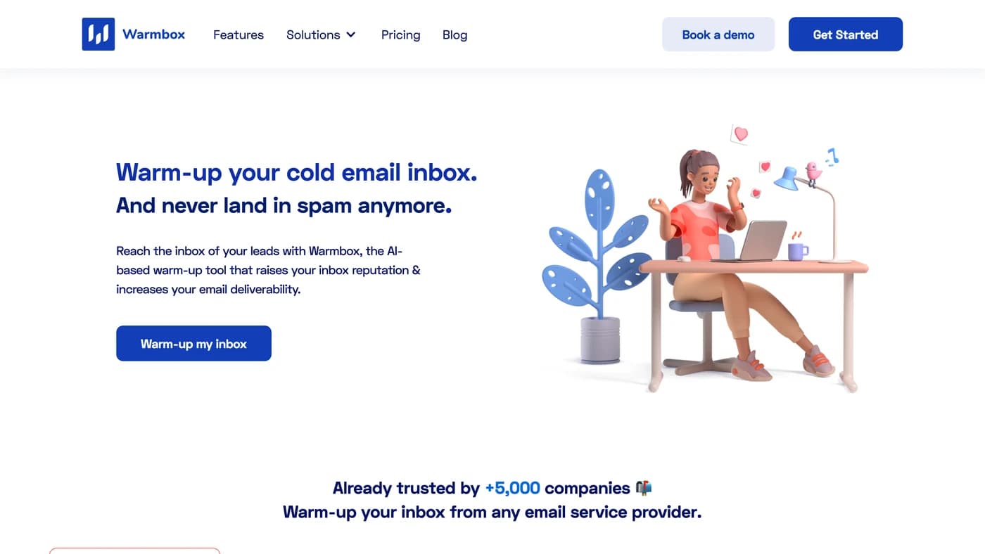 Haut de la page d’accueil de Warmbox : titre, accroche et boutons d’appel à l’action