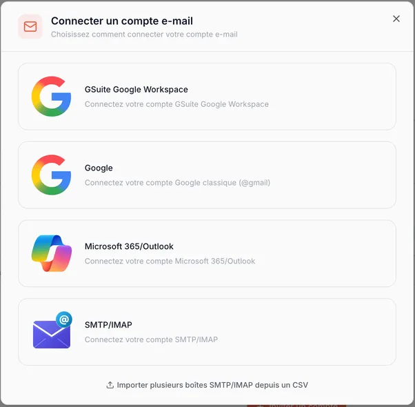Fenêtre de choix de la méthode de connexion, option Google