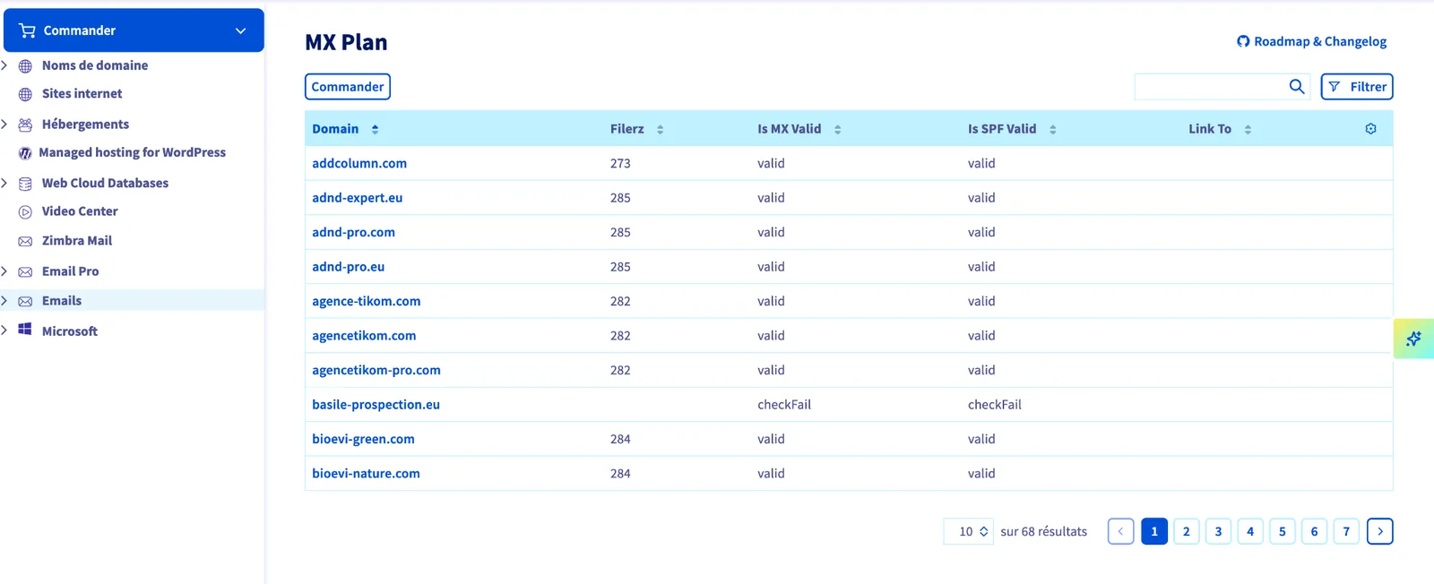 Liste MX Plan avec un domaine encore en checkFail