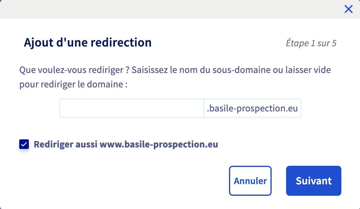 Première étape de l'ajout d'une redirection chez OVH