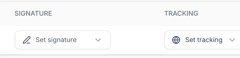 Set signature button in the Signature column of the Accounts page